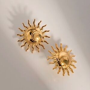 Stainless Steel Gold Sunburst Earrings